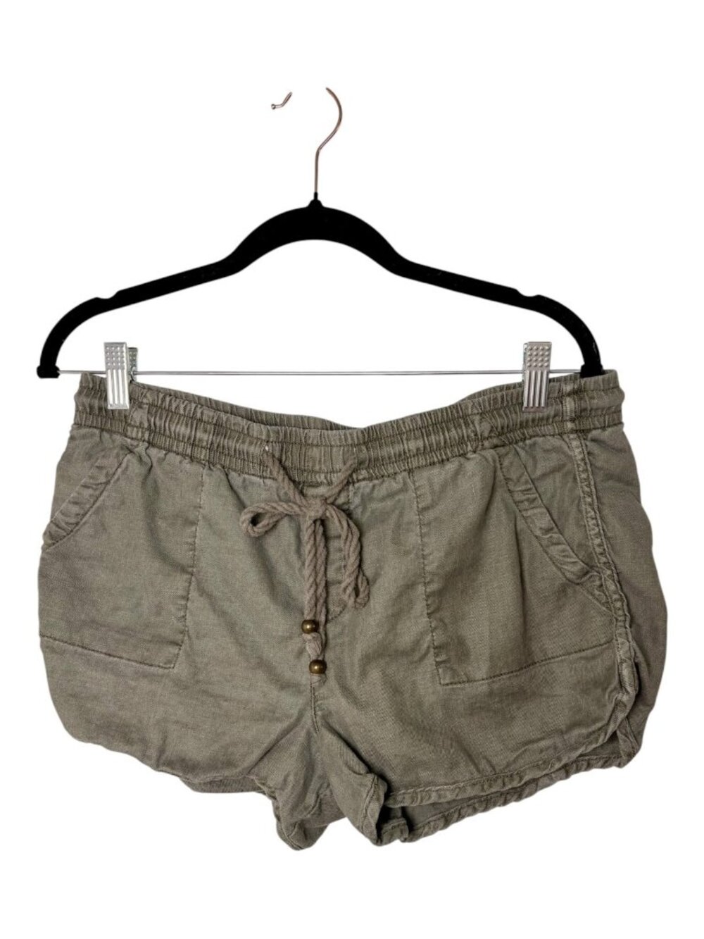 Level 99 Olive Green Linen Blend Drawstring Shorts Size Medium